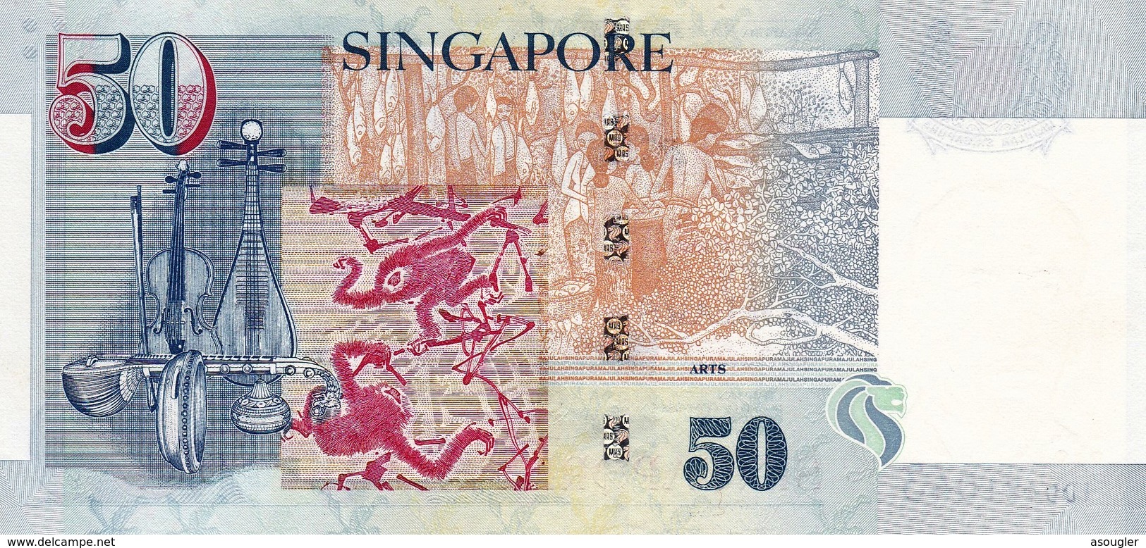 SINGAPORE  50 Dollars ND 1999 P-41 AU "free Shipping Via Registered Air Mail" - Singapore