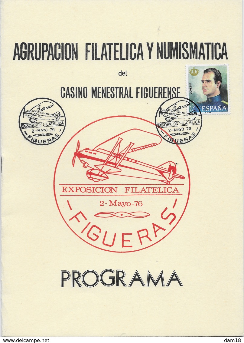 ESPAGNE PROGRAMA EXPOSICION FILATELICA FIGUERAS 1976 8 PAGES + COUVERTURE CARTONNEE - Briefmarkenaustellung