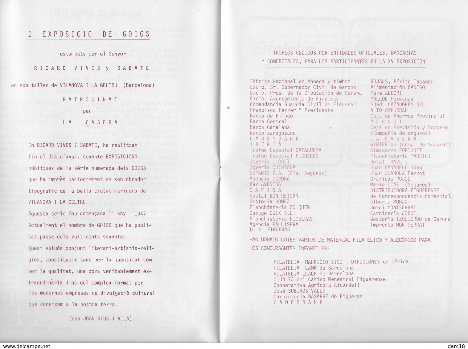 ESPAGNE PROGRAMA EXPOSICION FILATELICA FIGUERAS 1976 8 PAGES + COUVERTURE CARTONNEE - Other & Unclassified