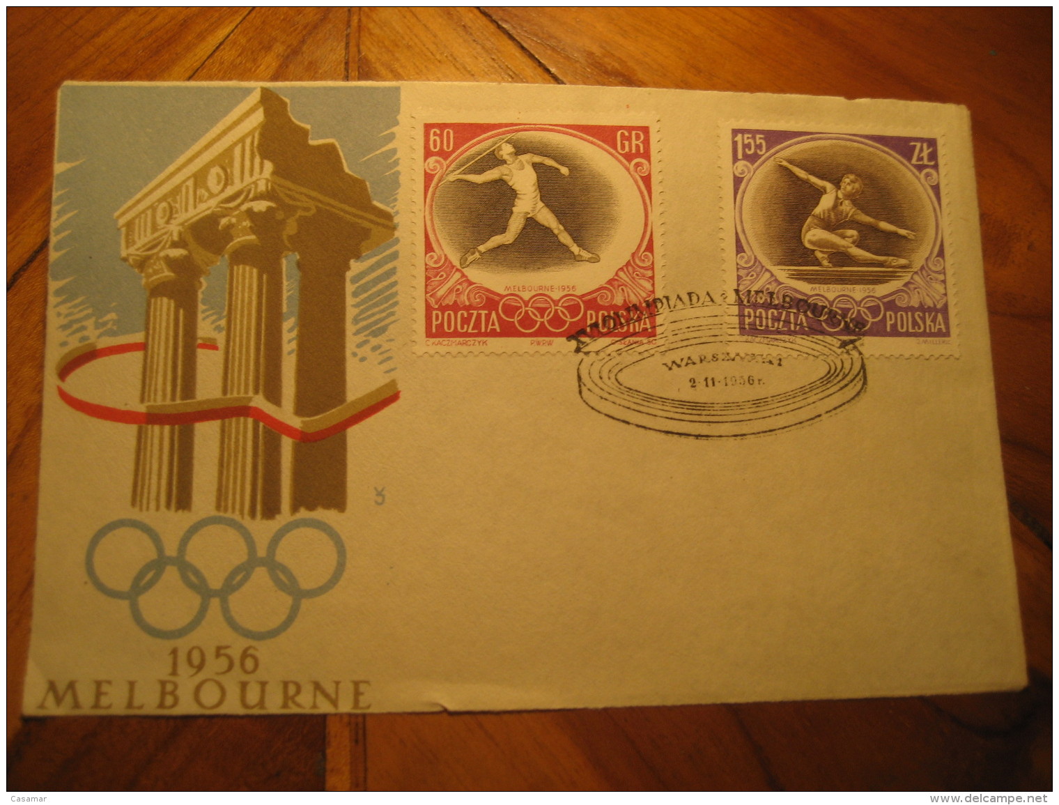 MELBOURNE 1956 Olympic Games Olympics Gymnastics Athletics WARSZAWA FDC Cancel Frontal Front Cover POLAND - Estate 1956: Melbourne