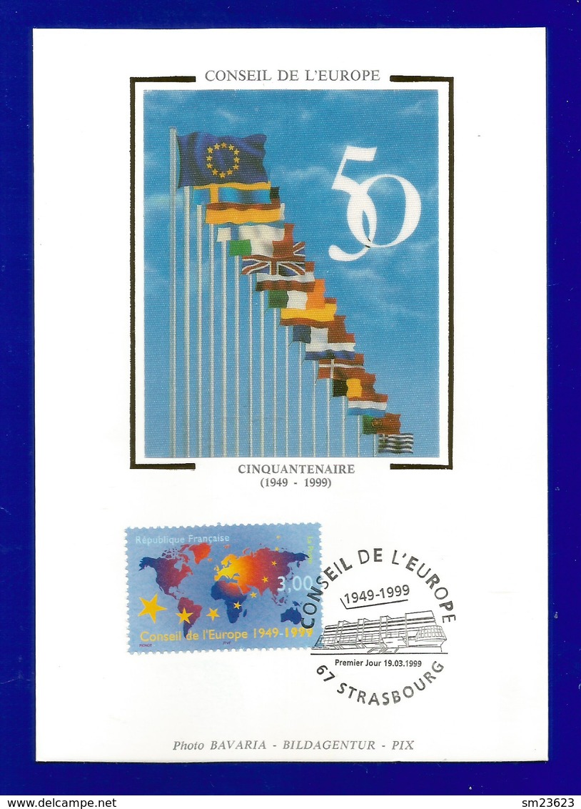 Frankreich 1999  Mi.Nr. 3370 , EUROPA  CEPT Mitläufer - 50 Jahre Europarat - Maximum Card - Paris 19.03.1999 - 1999