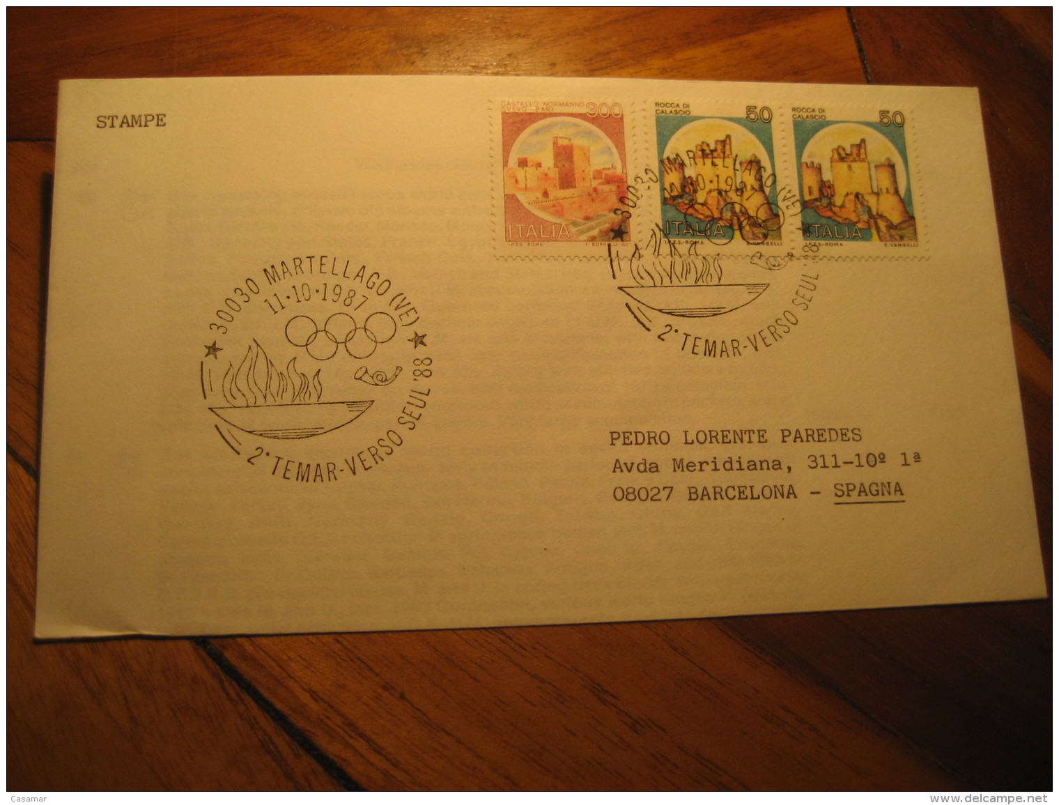 SEOUL 1988 Olympic Games Olympics MARTELLAGO 1987 Cancel Cover ITALY South Corea - Zomer 1988: Seoel