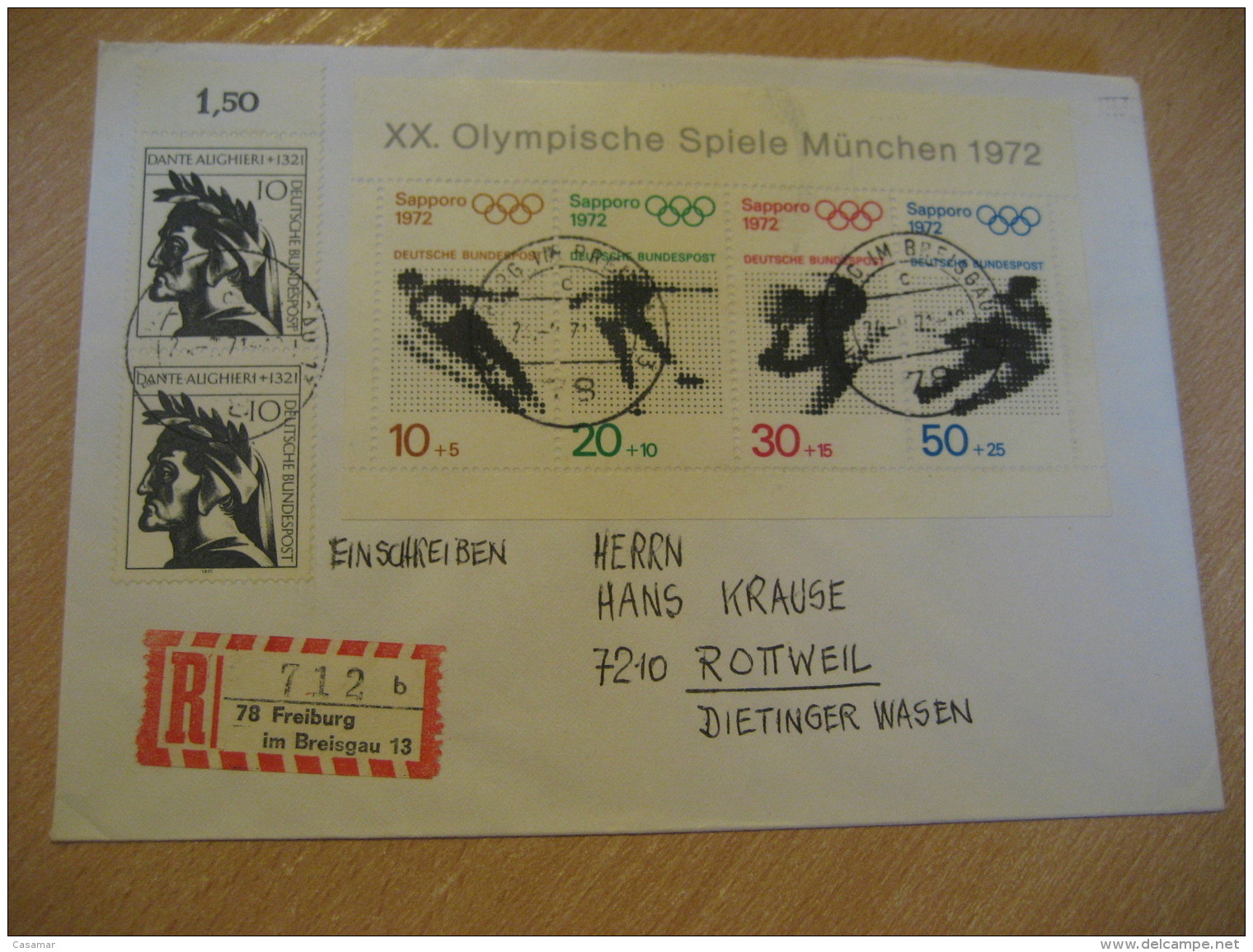 SAPPORO 1972 Winter Olympic Games Olympics FREIBURG IM BREISGAU 1971 Bloc On Registered Cover GERMANY Japan - Winter 1972: Sapporo