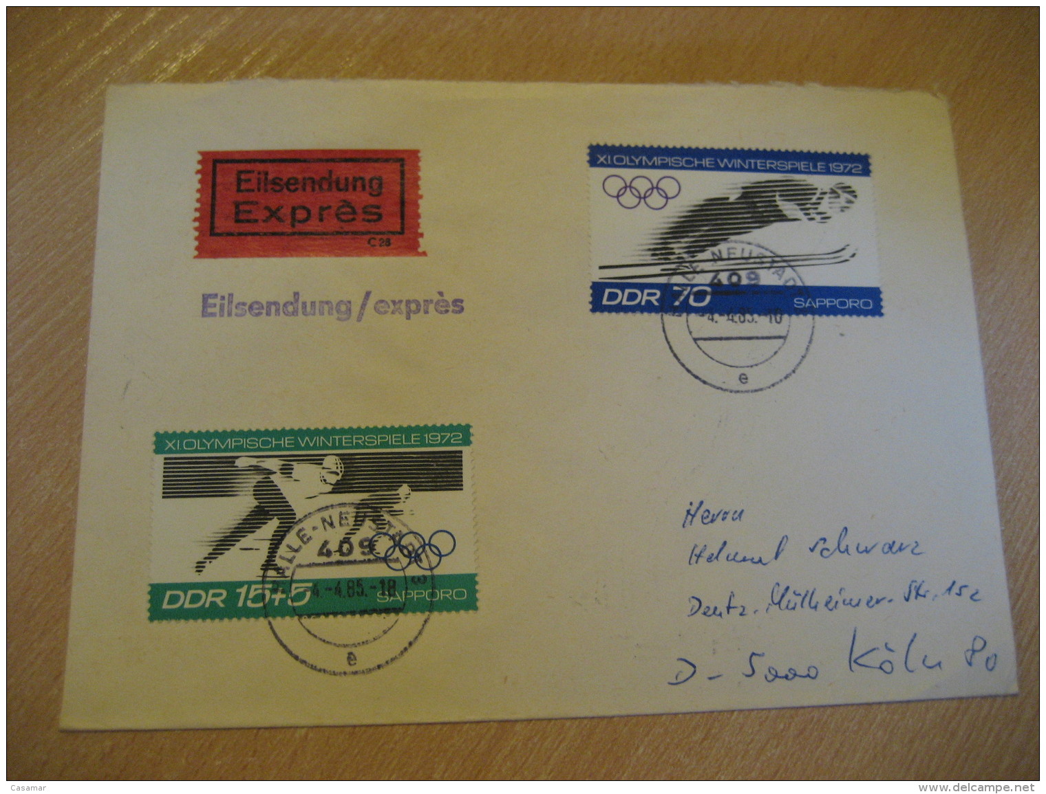 SAPPORO 1972 Winter Olympic Games Olympics HALLE-NEUSTADT 1985 Stamps On Expres Cover DDR GERMANY Japan - Winter 1972: Sapporo