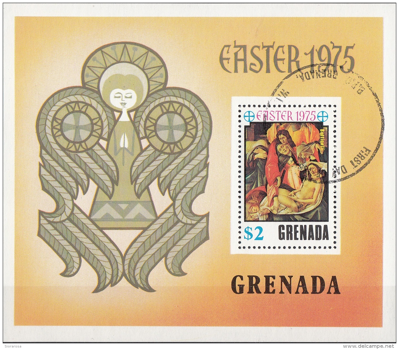 Grenada 1975 Sc. 643 "Compianto Su Cristo Morto" Quadro Dipinto Botticelli Sheet CTO Paintings Pietà Perf. - Grenada (1974-...)