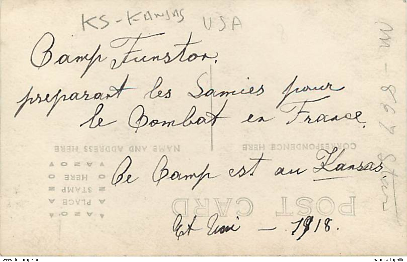 Kansas Camp Funston  Préparatif Pour Le Combat En France Guerre 1914 1918 Américains - Carte Photo - Autres & Non Classés