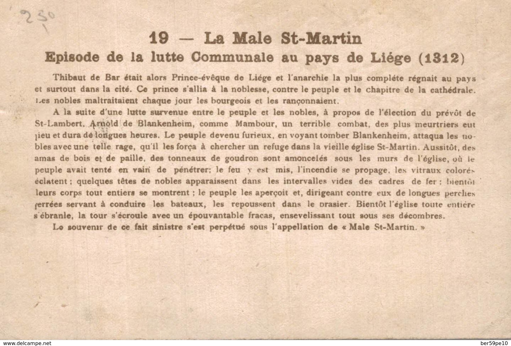 CHROMO LA MALE SAINT-MARTIN EPISODE DE LA LUTTE COMMUNALE AU PAYS DE LIEGE 1312 - Autres & Non Classés