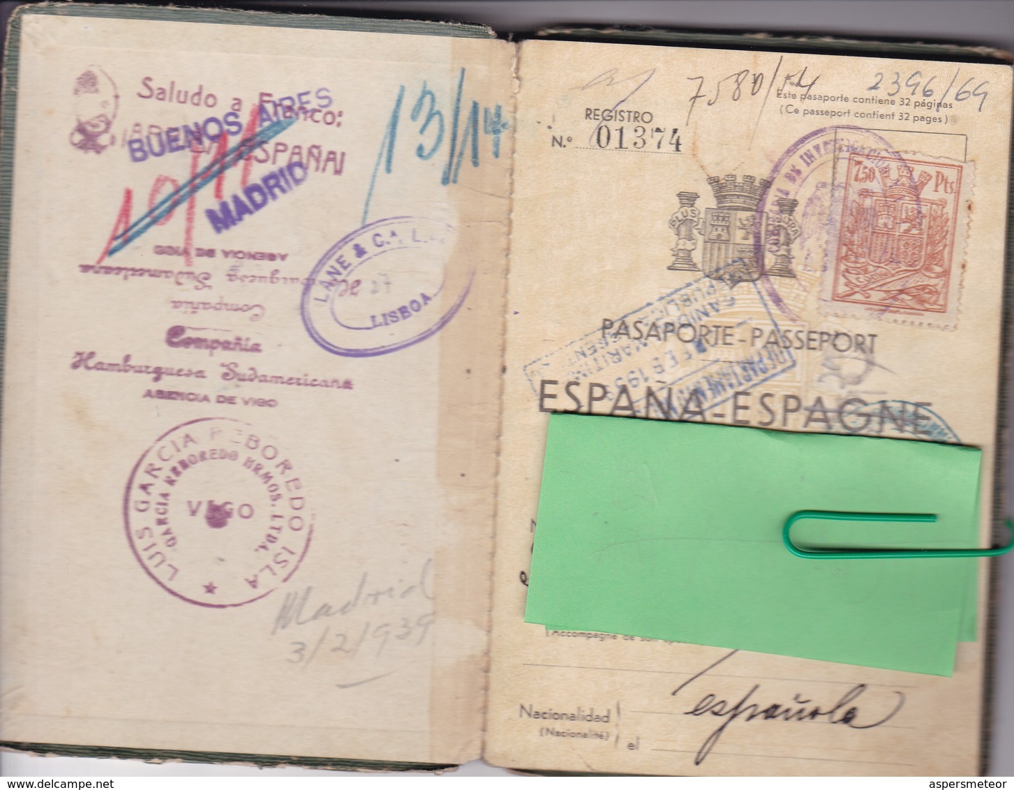 ESPAÑA SPAIN L'ESPAGNE 1938 FEMENINO FEMALE PASAPORTE PASSPORT REISEPASS PASSAPORTO.-TBE-BLEUP - Historische Dokumente