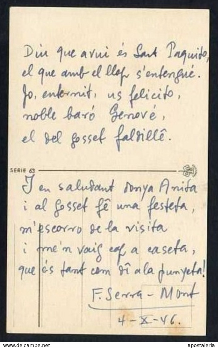 Texto Y Firma *Felicià Serra I Mont (Lloret De Mar 1910-)* Escritor. Fecha 1946 - Manuscritos