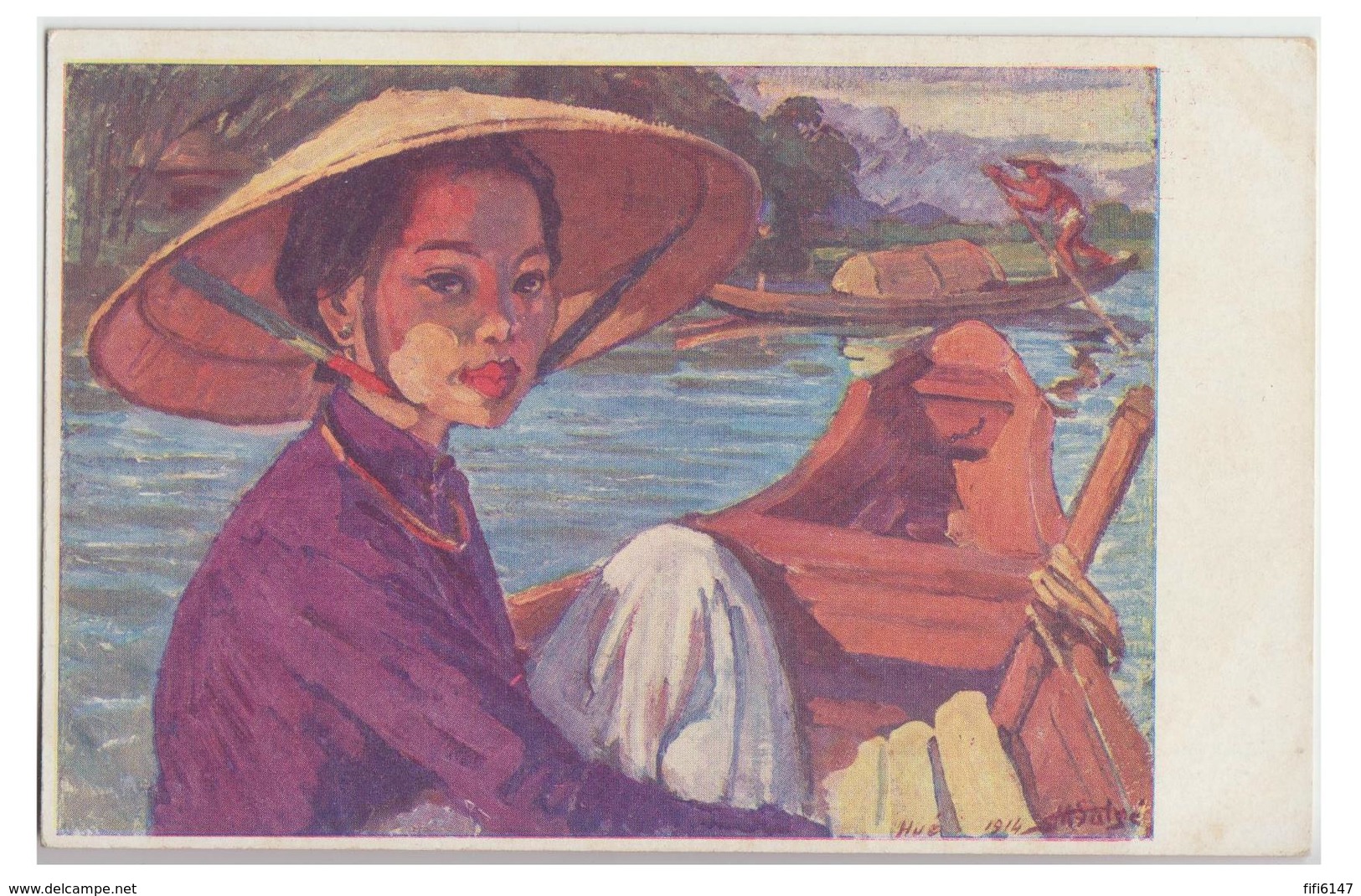 VIET-NAM -- HUE --LE CANAL DE PHU CAM -- CARTE SIGNEE M.SATGE --1914 - PUBLICITE CHARGEURS REUNIS -- - Viêt-Nam