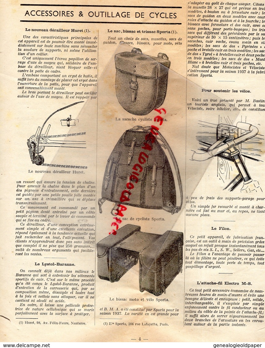 REVUE L' OFFICIEL AUTOMOBILE CYCLE MOTOCYCLETTE- MOTO-AUTO- 1937-SOLEX-TECALEMIT BUS-CYCLISME-UNIC-FAVOR-TSF-CAMINADE - Auto