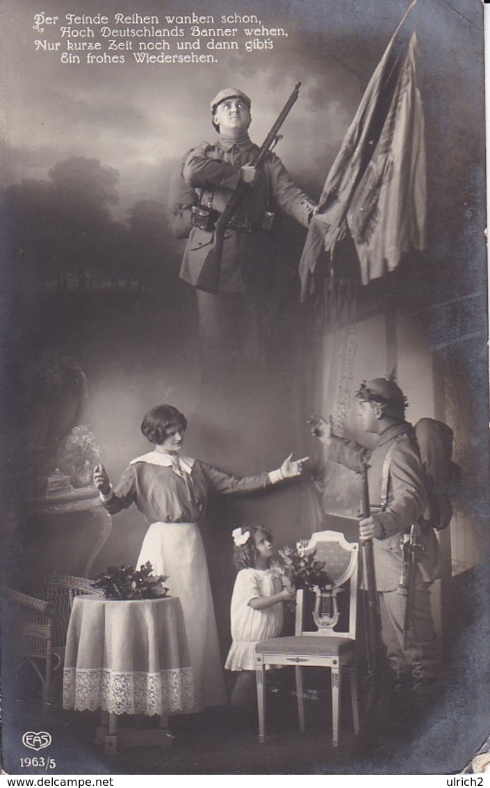 AK Deutscher Soldat Mit Frau - Fahne - Der Feinde Reihen Wanken Schon - Patriotika - Feldpost Wiederitzsch 1915 (34662) - Weltkrieg 1914-18