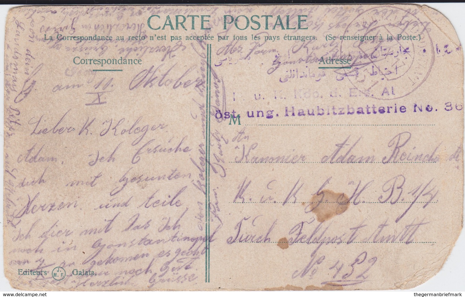 Österreich KuK Feldpost Kte Konstantinopel Türkei Turkey 1917 - Lettres & Documents