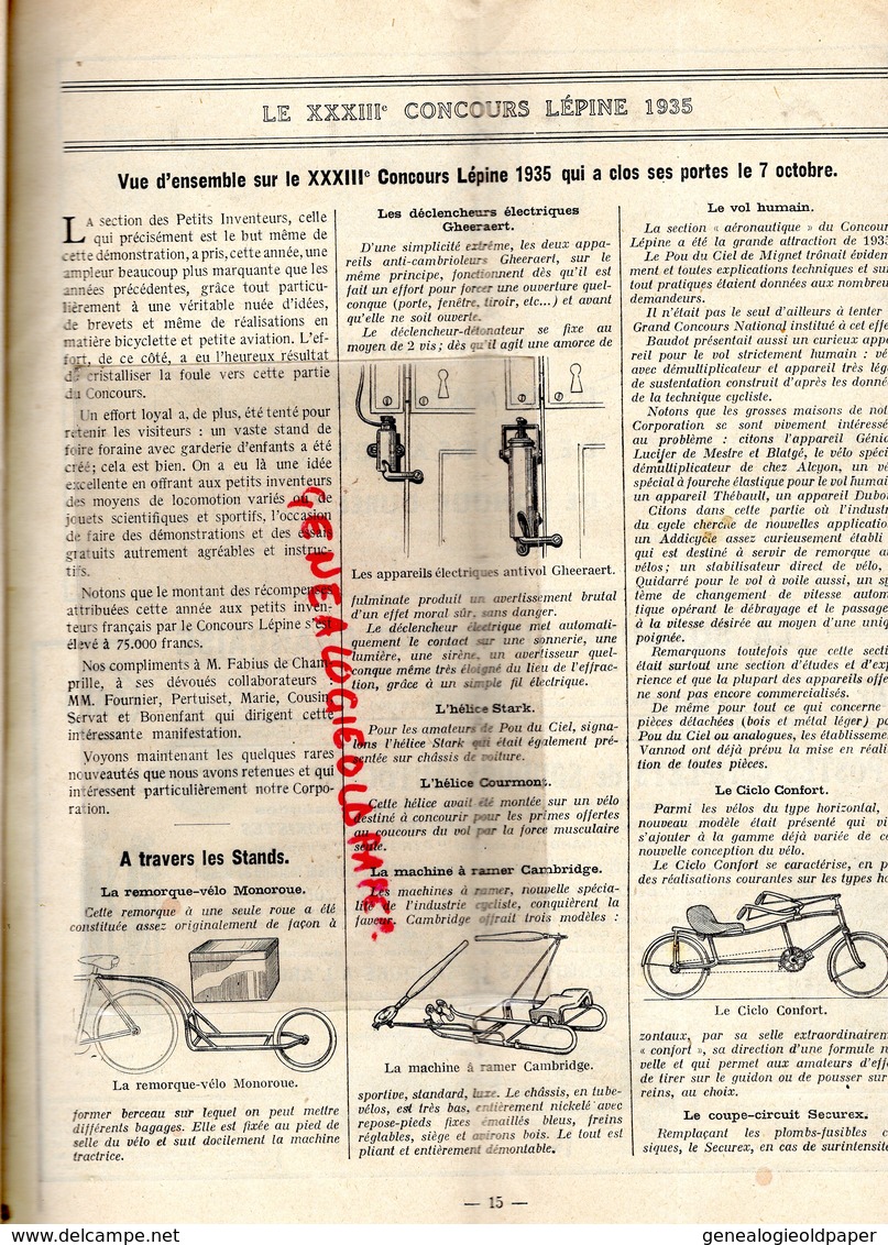 REVUE L' OFFICIEL AUTOMOBILE CYCLE MOTOCYCLETTE- MOTO-AUTO- 1935-N° 43-NICHOLSON-CONCOURS LEPINE-PILE WONDER-DUNLOP-