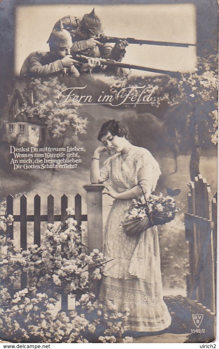 AK Deutsche Soldaten - Frau Mit Blumen - Fern Im Feld - Patriotika - Feldpost Wiederitzsch 1915 (34669) - Guerre 1914-18