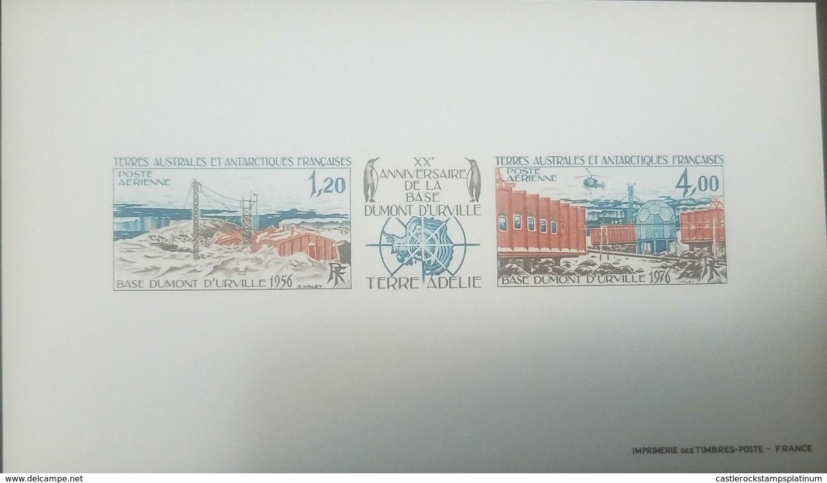 O) 1976 FRENCH SOUTHERN AND ANTARCTIC TERRITORIES, PROOF, SCIENTIFIC-DUMONT D'URVILLE BASE 1956, ADELE LAND ANTARCTIC BA - Imperforates, Proofs & Errors