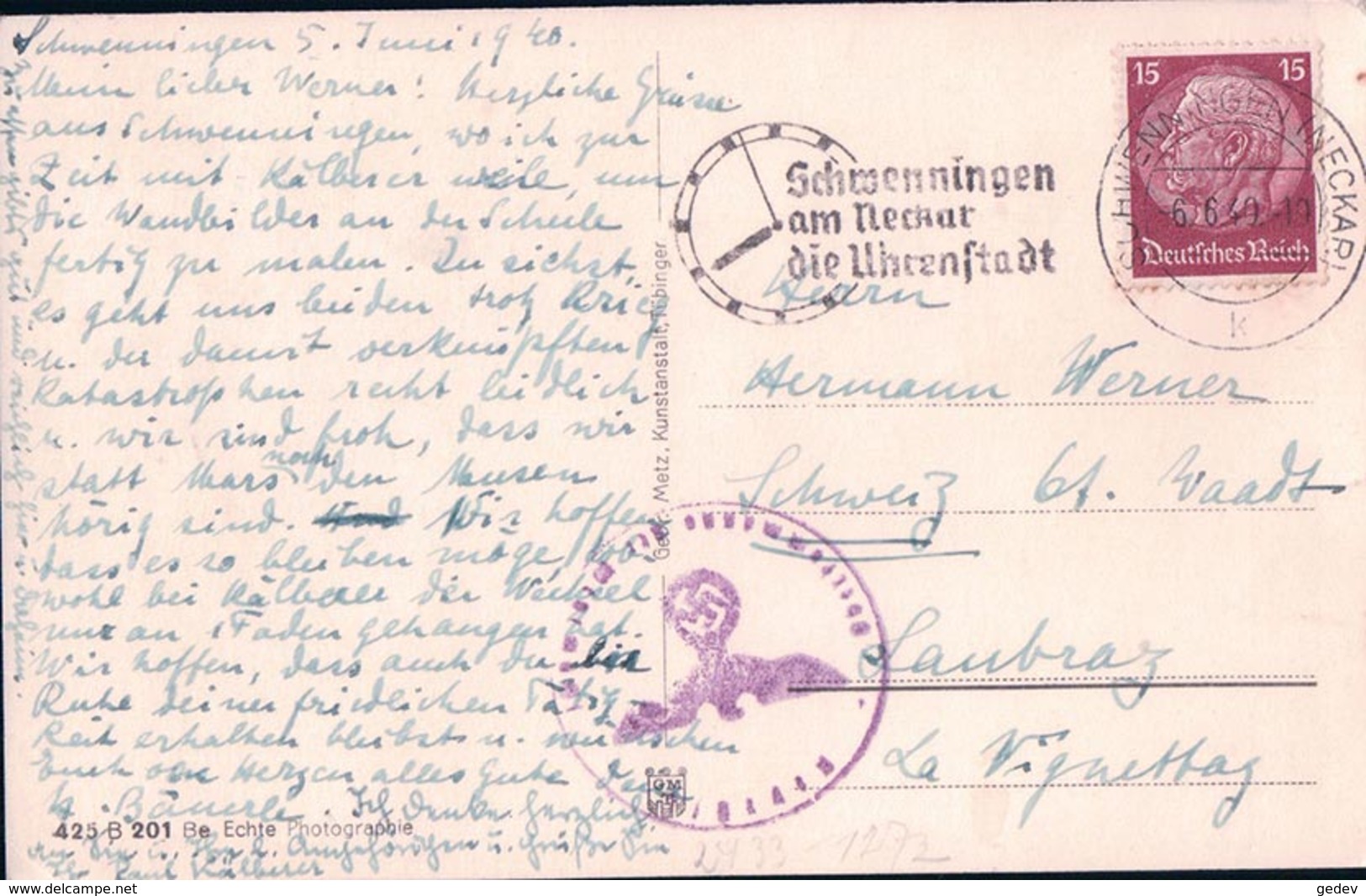 Allemagne, Schwarzwaldhaus Im Prechtal Censure Guerre 39-40 (6.6.1940) - Elzach