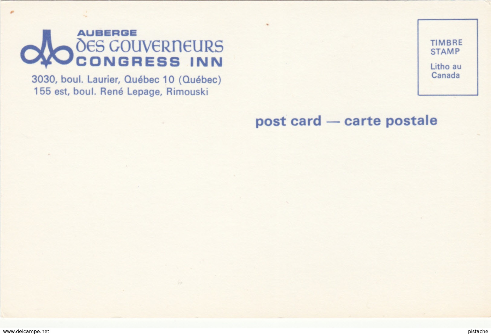 Rimouski And Québec - Auberge Des Gouverneurs - Inn Hotel - Unused - VG Condition - 2 Scans - Rimouski