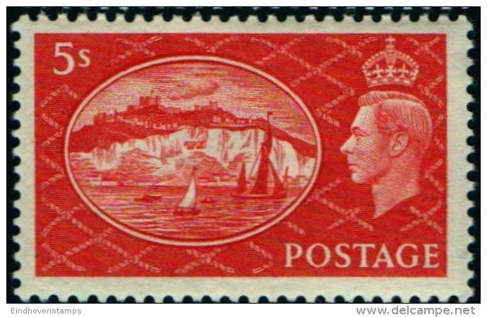 Great Britain 1951 5/-  Red Showing Sailing Ships In Front Of Dovers'rocks 1 Value MNH - Unclassified