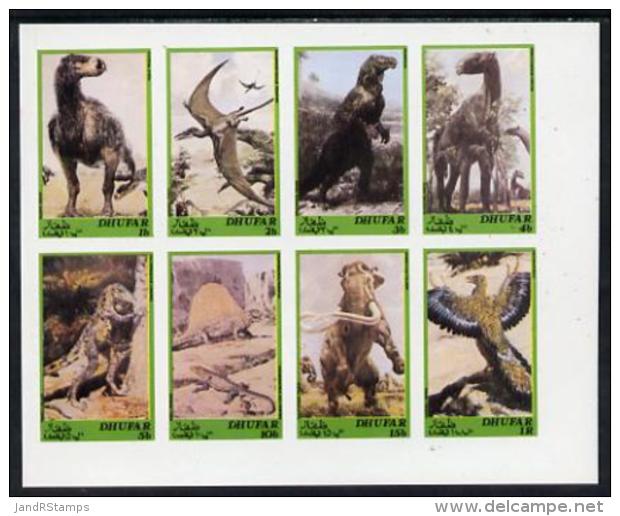 3241 Dhufar 1980 Prehistoric Animals Imperf Set Of 8 Values Unmounted Mint - Prehistorics