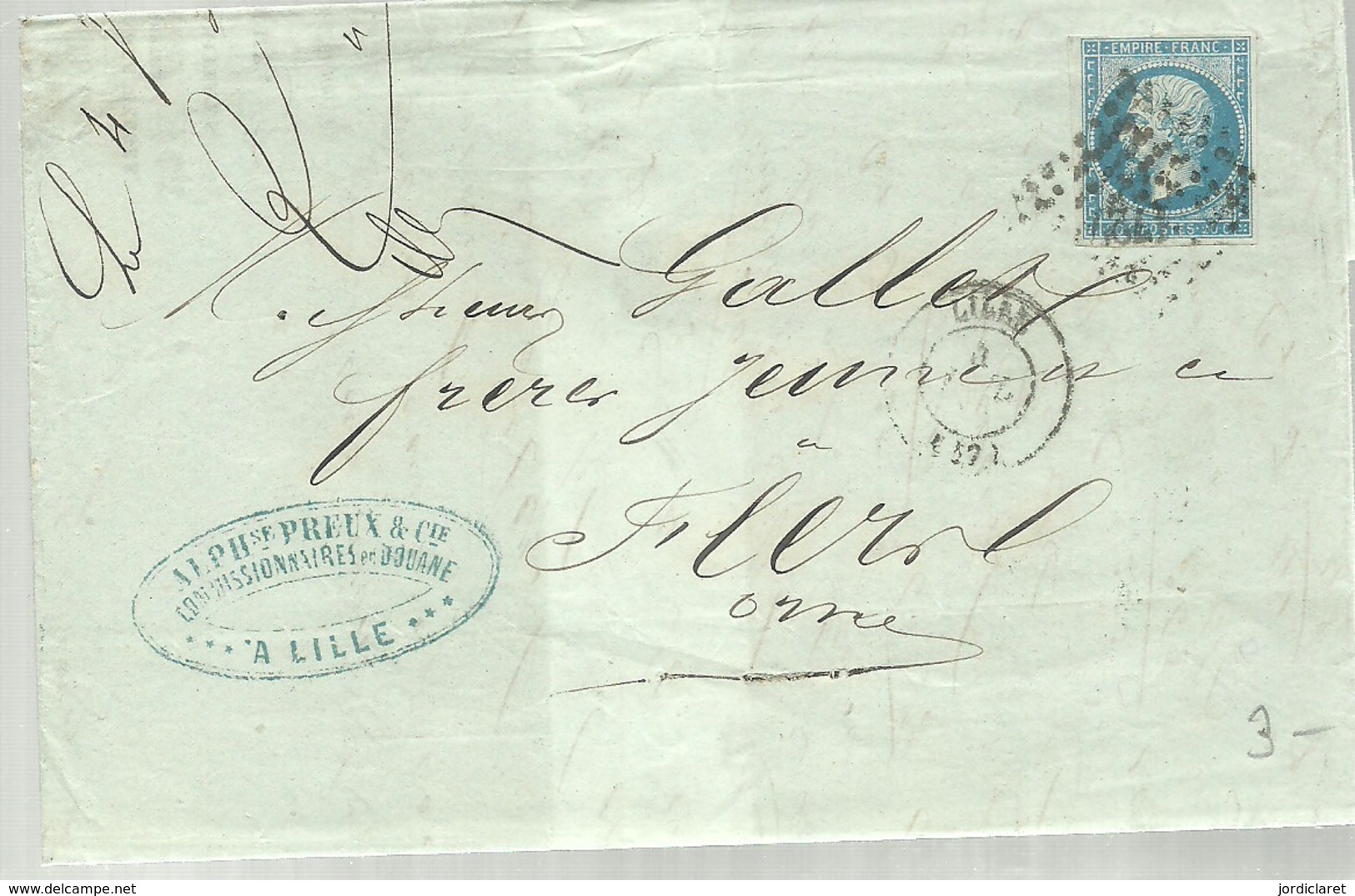 LETTER 1862 LILLE A FLERS -DE-L'0RNE - Lettres & Documents