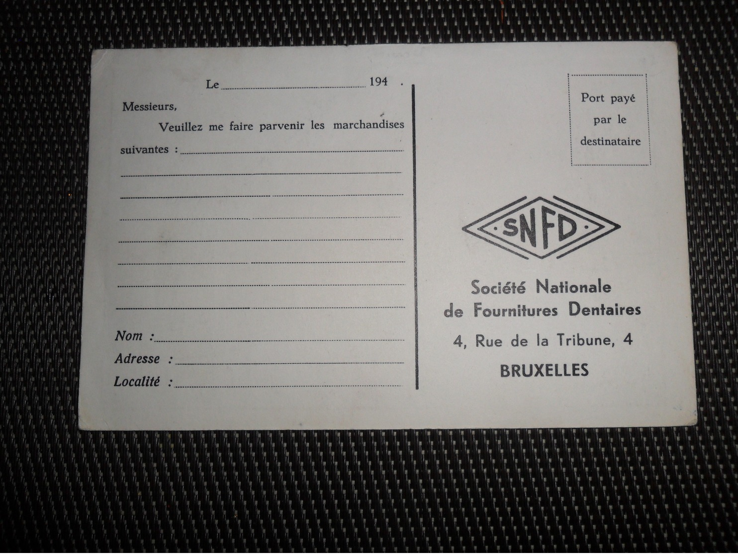 Bruxelles  Brussel  S N F D   Société Nationale De Fournitures Dentaires  Dentiste - Sonstige & Ohne Zuordnung