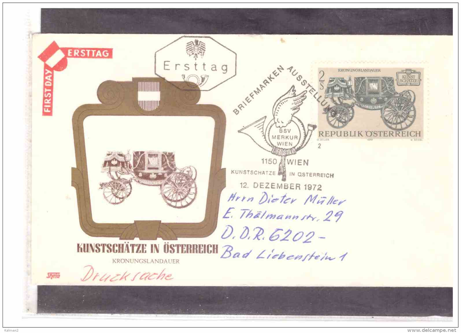 AU1275   -   WIEN 12.12.72   /    FDC   KUNSTSCHAETZE IN OESTERREICH - Kutschen