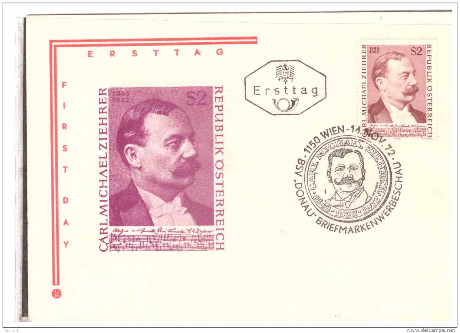 AU1284   -   WIEN  14.11.72   /    FDC   50. RODESTAG CARL MICHAEL ZIEHRER - Musik