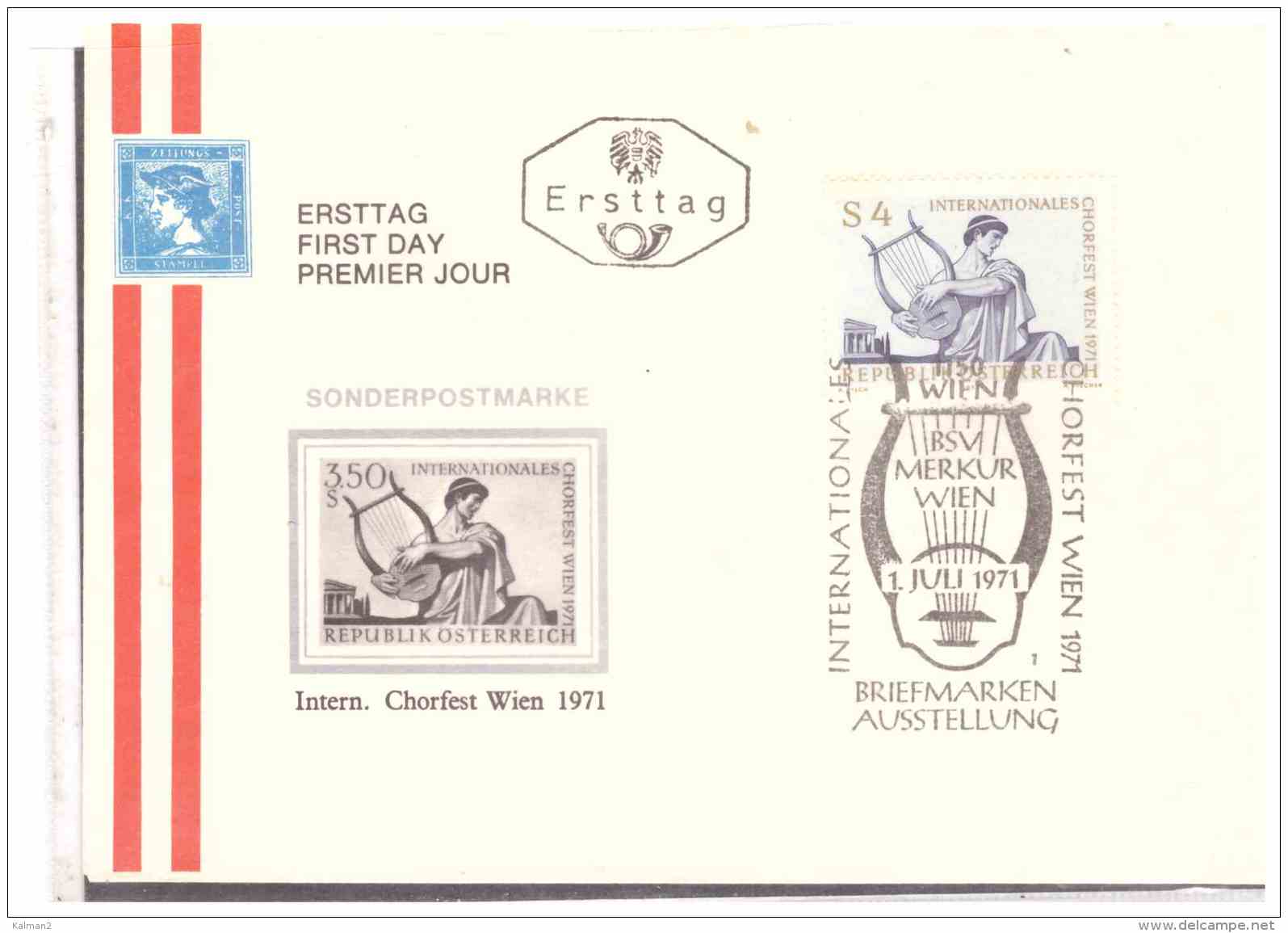 AU1295    -   WIEN  1.7.71   /    FDC  INT. CHORFEST WIEN 1971 - Musik