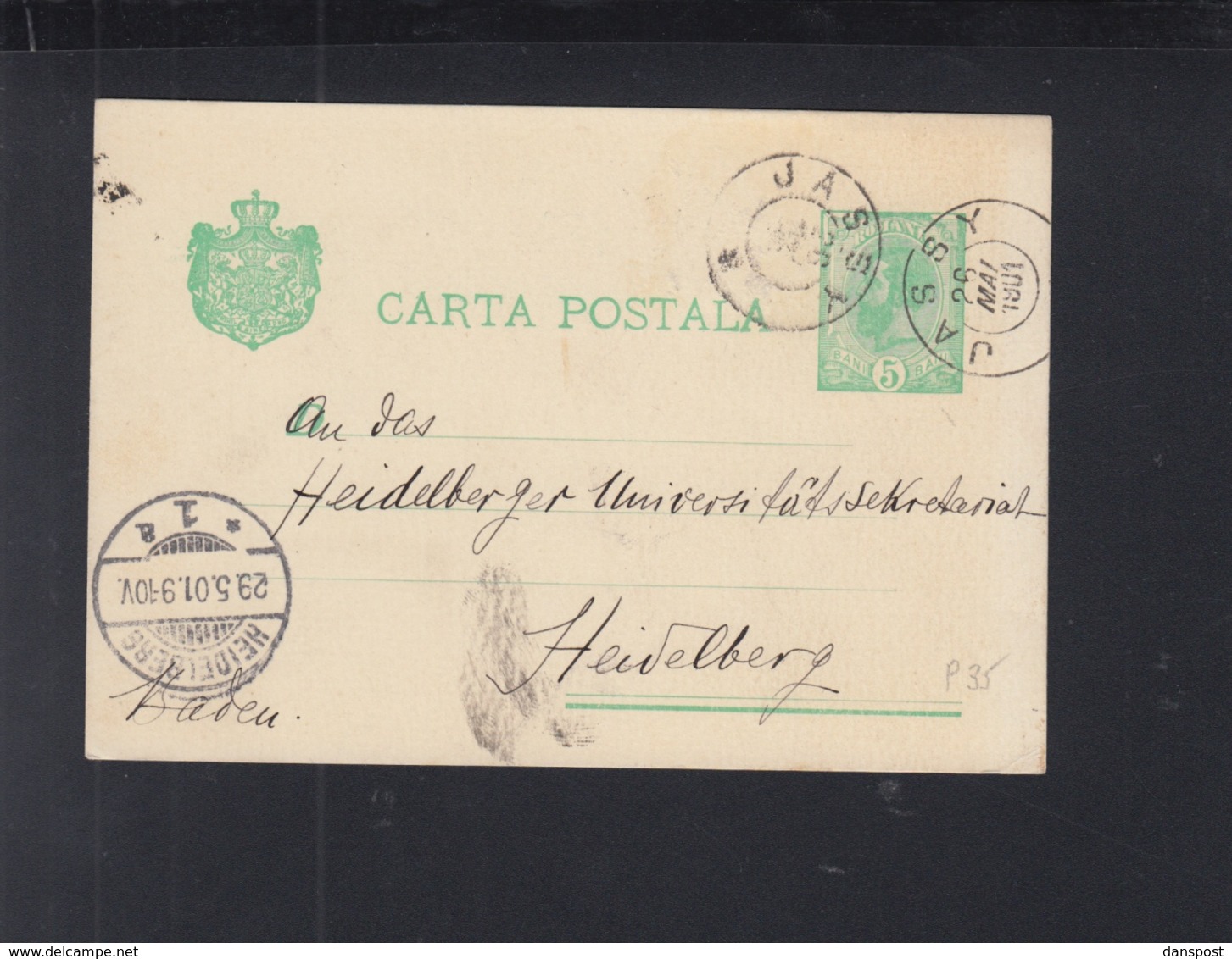 Romania Stationery 1901 Iasi To Heidelberg - Postwaardestukken