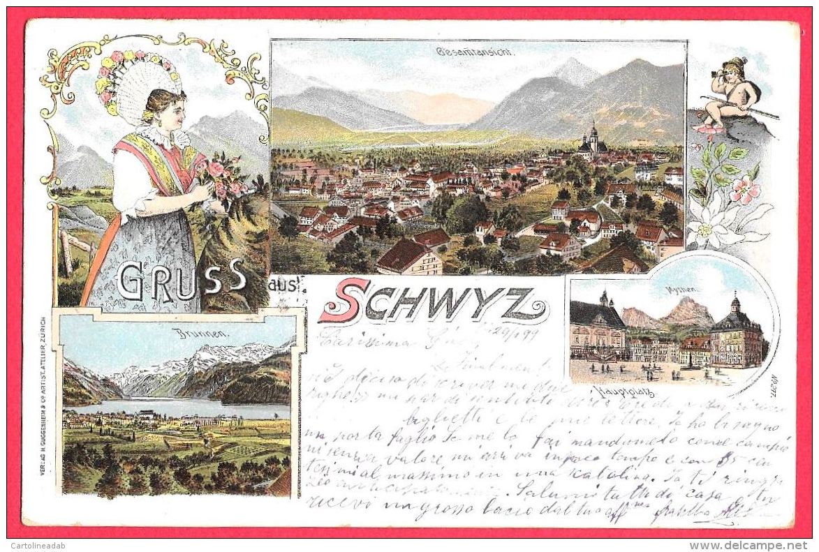 [DC11806] CPA - SVIZZERA - GRUSS AUS SCHWYZ - ORIGINALE - RARA - Viaggiata 1899 - Old Postcard - Altri & Non Classificati