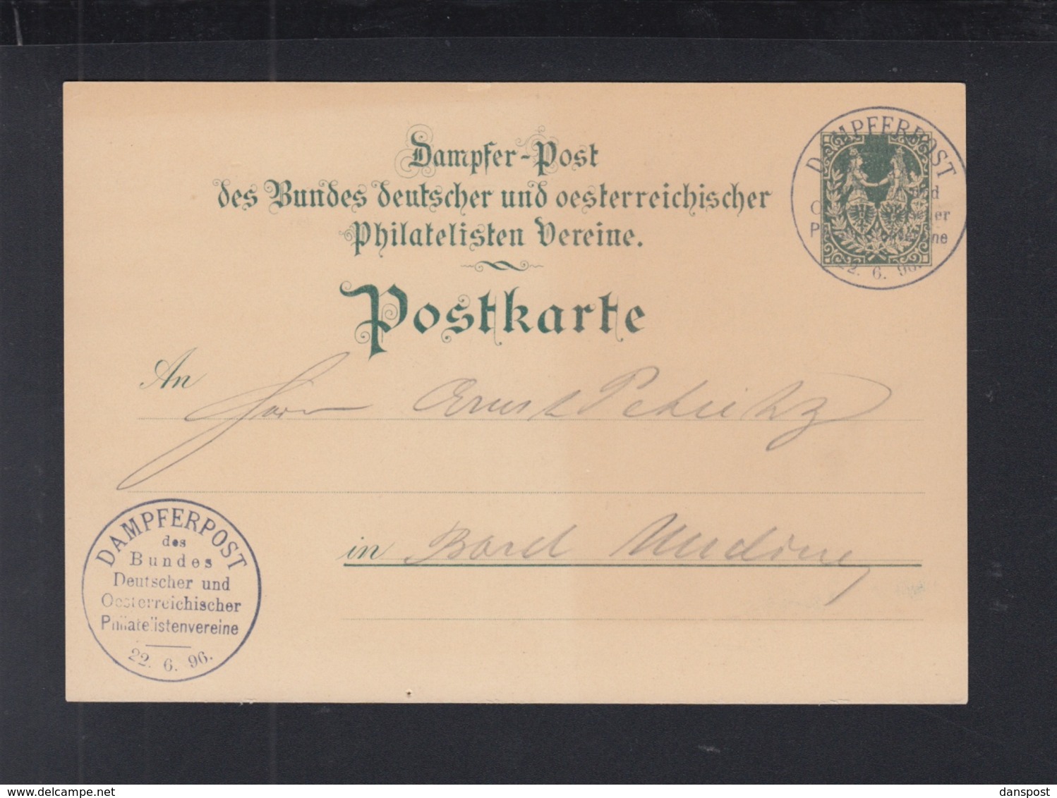 Dt. Reich Lithographie Dampferpost Des Bundes Deutscher Und österreichischer Philatelisten Vereine 1896 - Briefe U. Dokumente