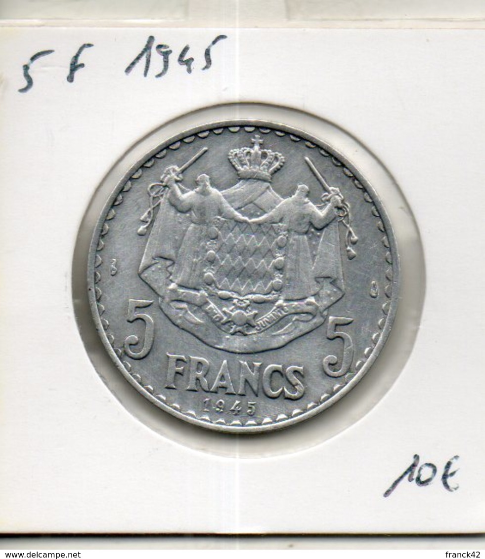 Monaco. 5 Francs 1945 - 1922-1949 Louis II