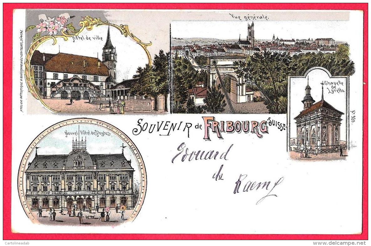 [DC11809] CPA - SVIZZERA - SOUVENIR DE FRIBURG - SUISSE - PERFETTA - RARA - Viaggiata 1899 - Old Postcard - Altri & Non Classificati