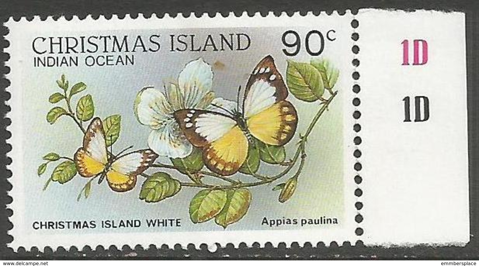 Christmas Island - 1988 White Butterfly 90c MNH **    Sc 208 - Christmas Island