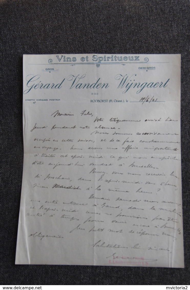 Facture Ancienne - ROOBORST, Vins Et Spiritueux, Gérard VADEN WIJNGAERT - Alimentare