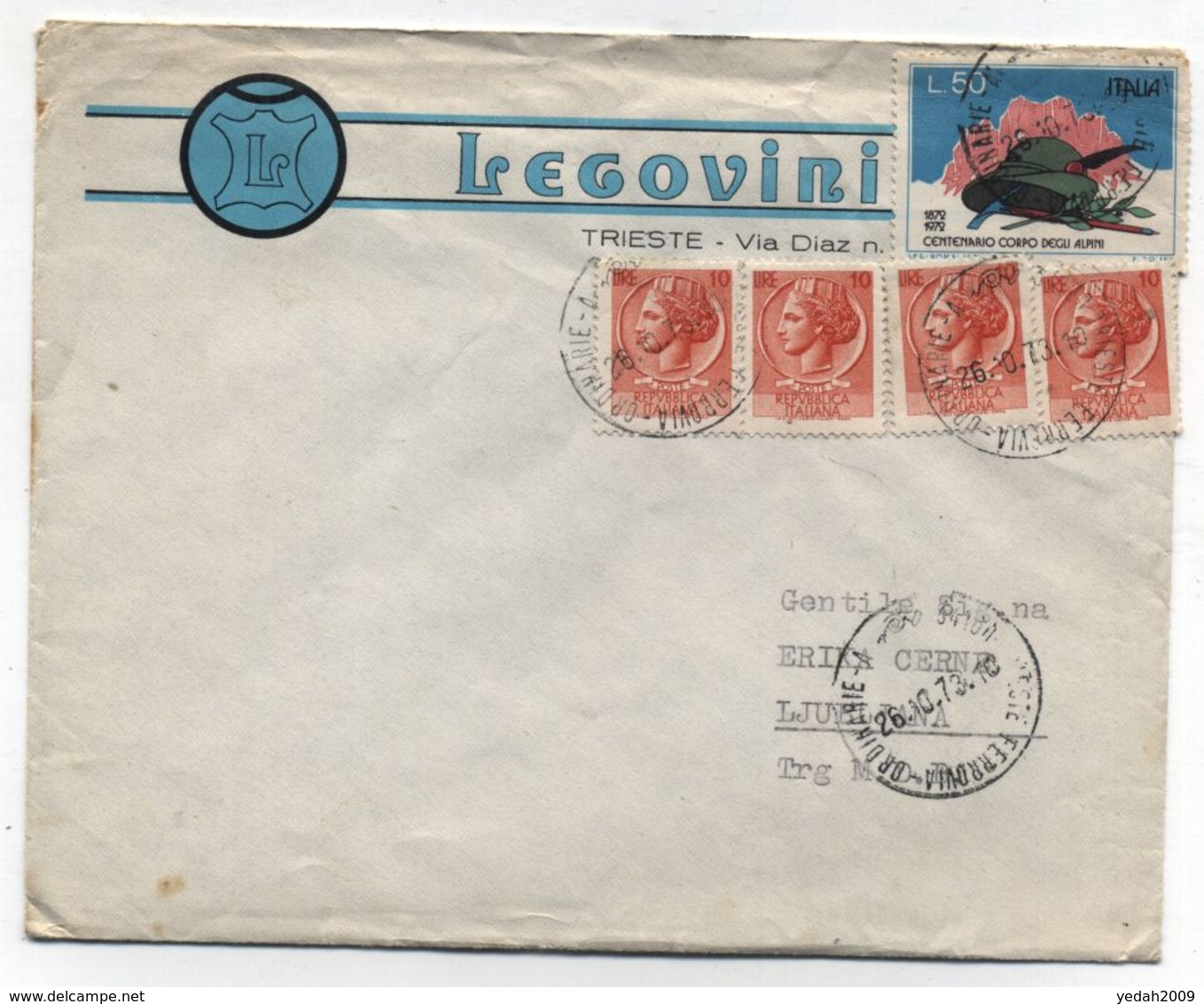 Italy TRIESTE ADVERTISING COVER TO Yugoslavia Ljubljana 1973 - Otros & Sin Clasificación