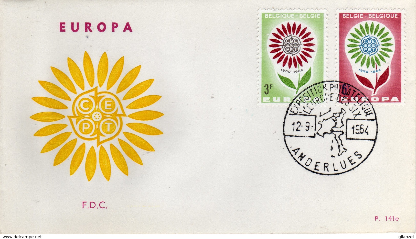 Belgie Belgique 1964 Europa CEPT 5° Anniversario 6 FDC Annulli Anderlues, Beloeil, Gent, Kortrijk, Liege, Tongeren - 1964