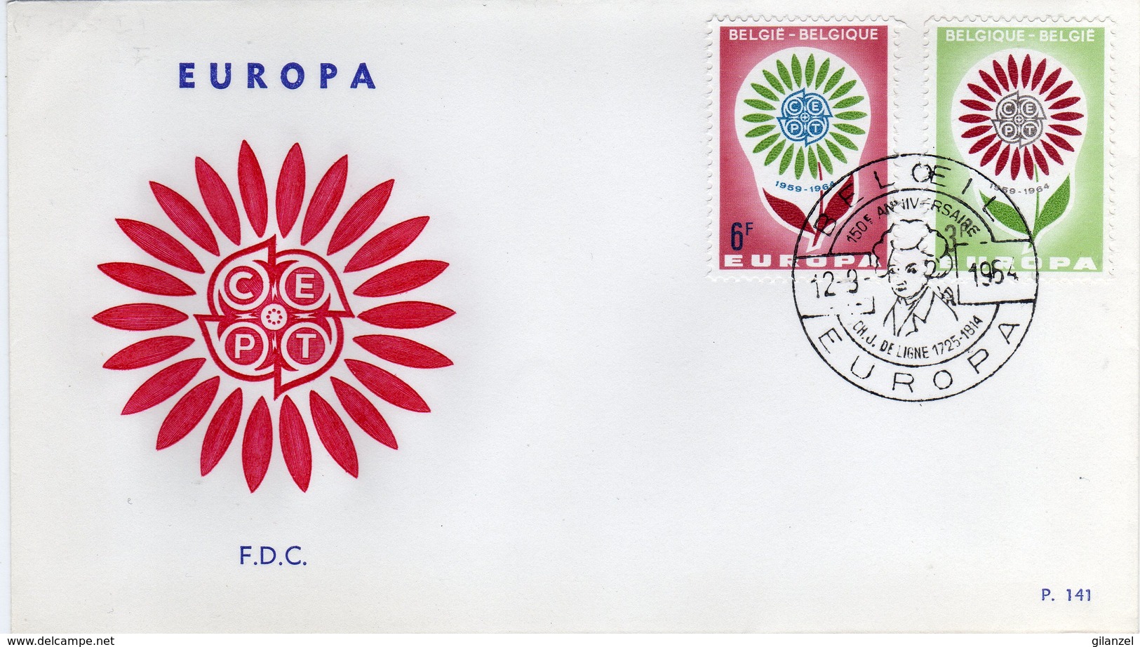 Belgie Belgique 1964 Europa CEPT 5° Anniversario 6 FDC Annulli Anderlues, Beloeil, Gent, Kortrijk, Liege, Tongeren - 1964