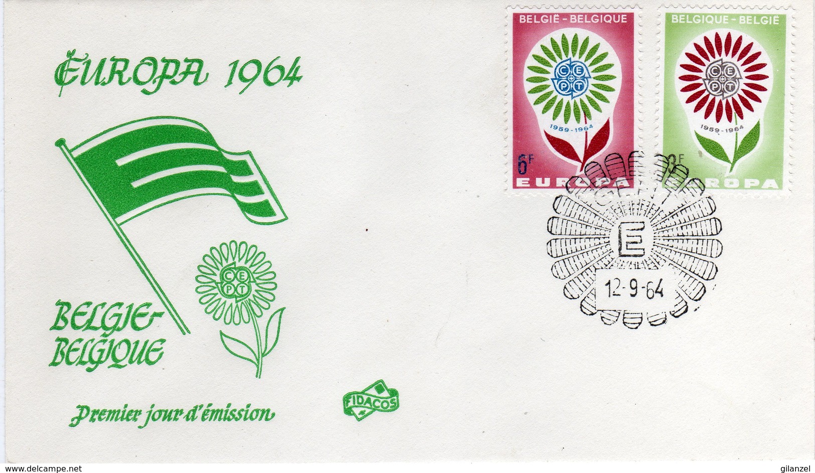 Belgie Belgique 1964 Europa CEPT 5° Anniversario 6 FDC Annulli Anderlues, Beloeil, Gent, Kortrijk, Liege, Tongeren - 1964