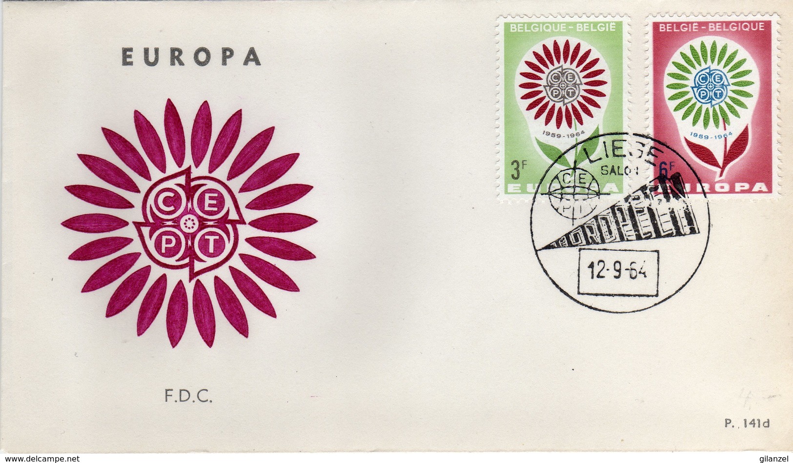 Belgie Belgique 1964 Europa CEPT 5° Anniversario 6 FDC Annulli Anderlues, Beloeil, Gent, Kortrijk, Liege, Tongeren - 1964