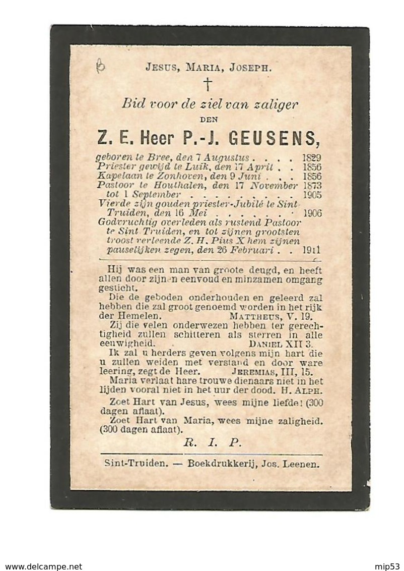 P 478.Z.E.H. GEUSENS - °BREE 1829 /LUIK/ZONHOVEN/HOUTHALEN/SINT-TRUIDEN En Aldaar +1911 - Devotion Images