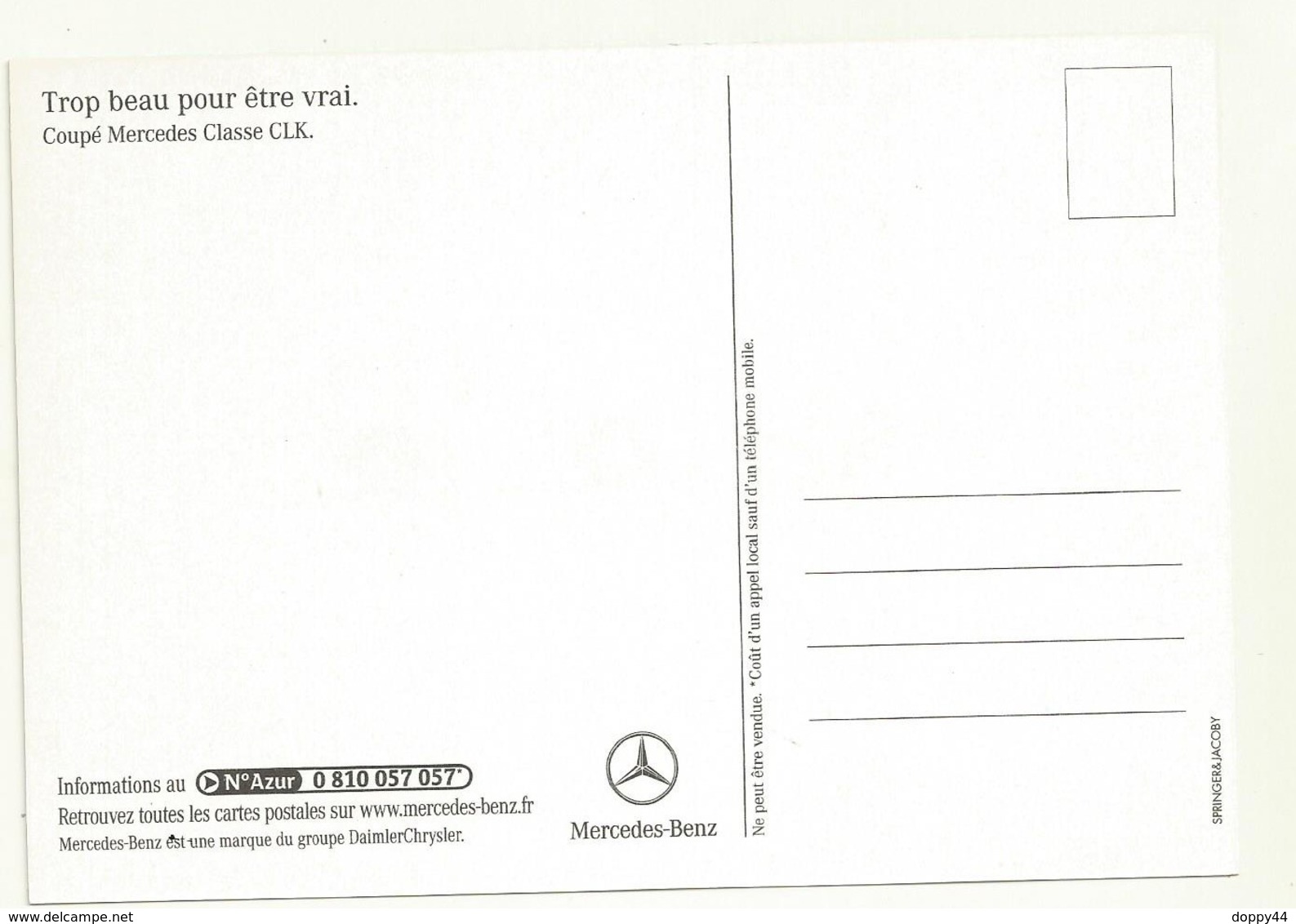 CARTE POSTALE NEUVE  SUPERBE  MERCEDES CLASSE CLK - PKW