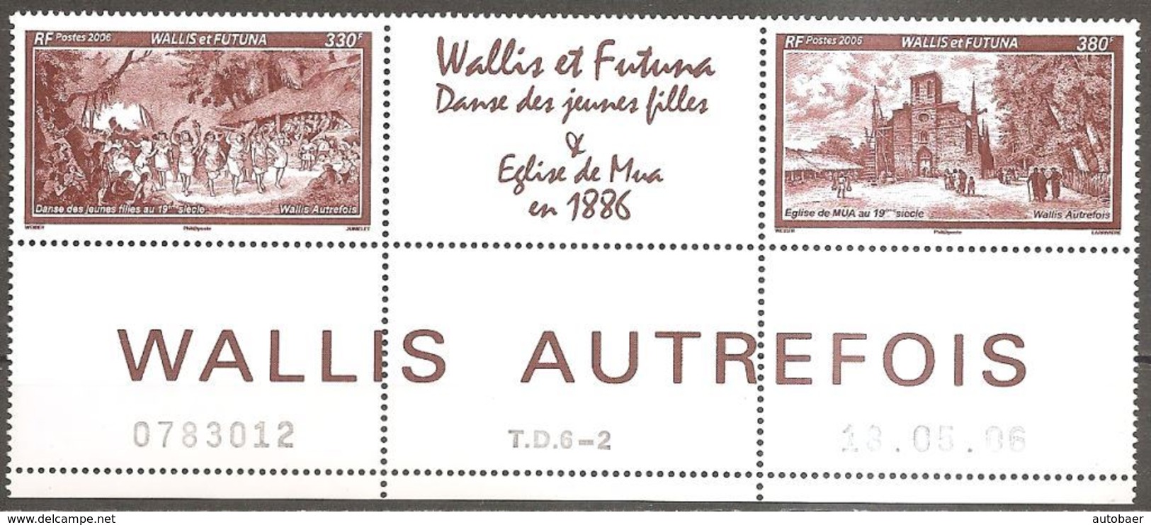 Wallis Und Et Futuna 2006 Vues Ancients Autrefois Michel No. 930-31Z Se Tenant Avec Vignette 3er-Str MNH Postfrisch Neuf - Neufs
