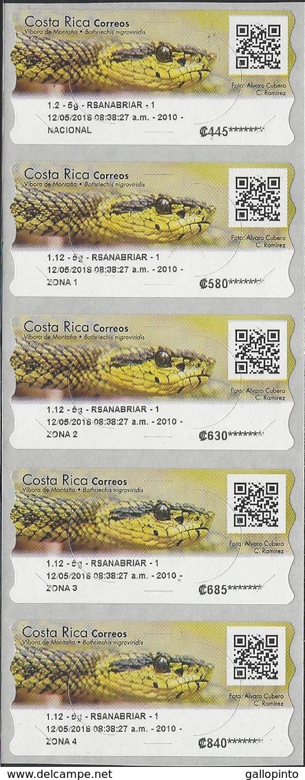 Costa Rica Snake, Víbora De Montaña Mountain Viper, ATM Label 5v Self Adhesive MNH - Costa Rica