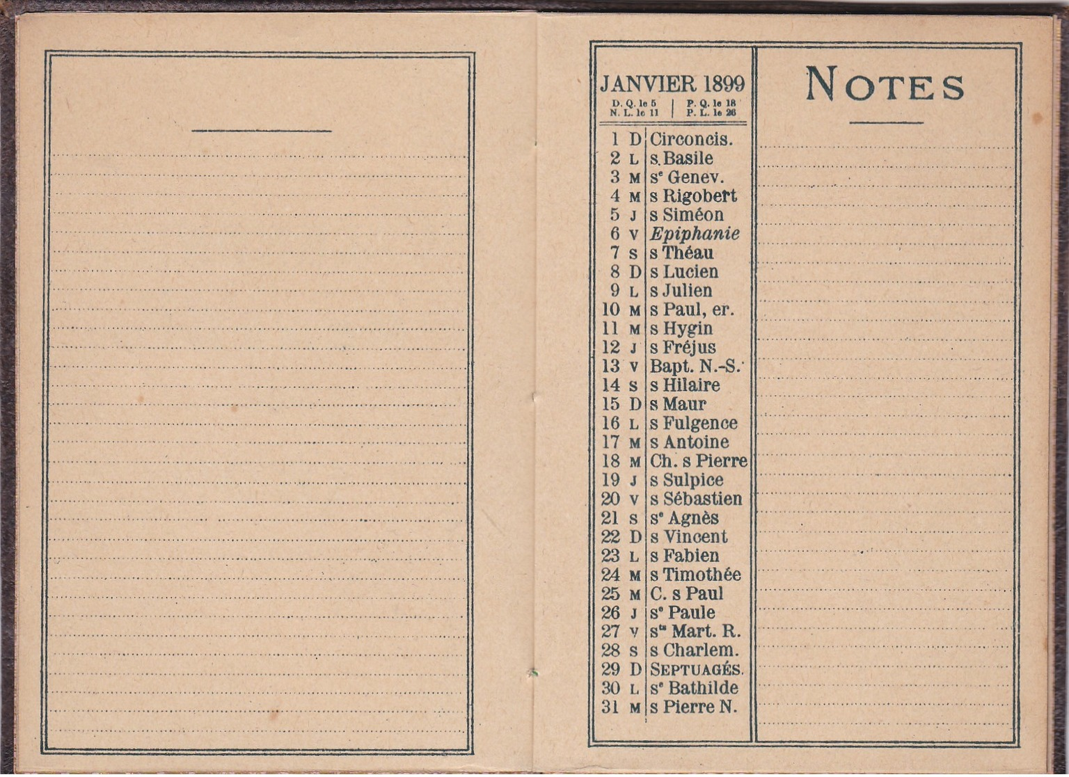 PETIT CALENDRIER MEMENTO POUR 1899 NEUF - Autres & Non Classés