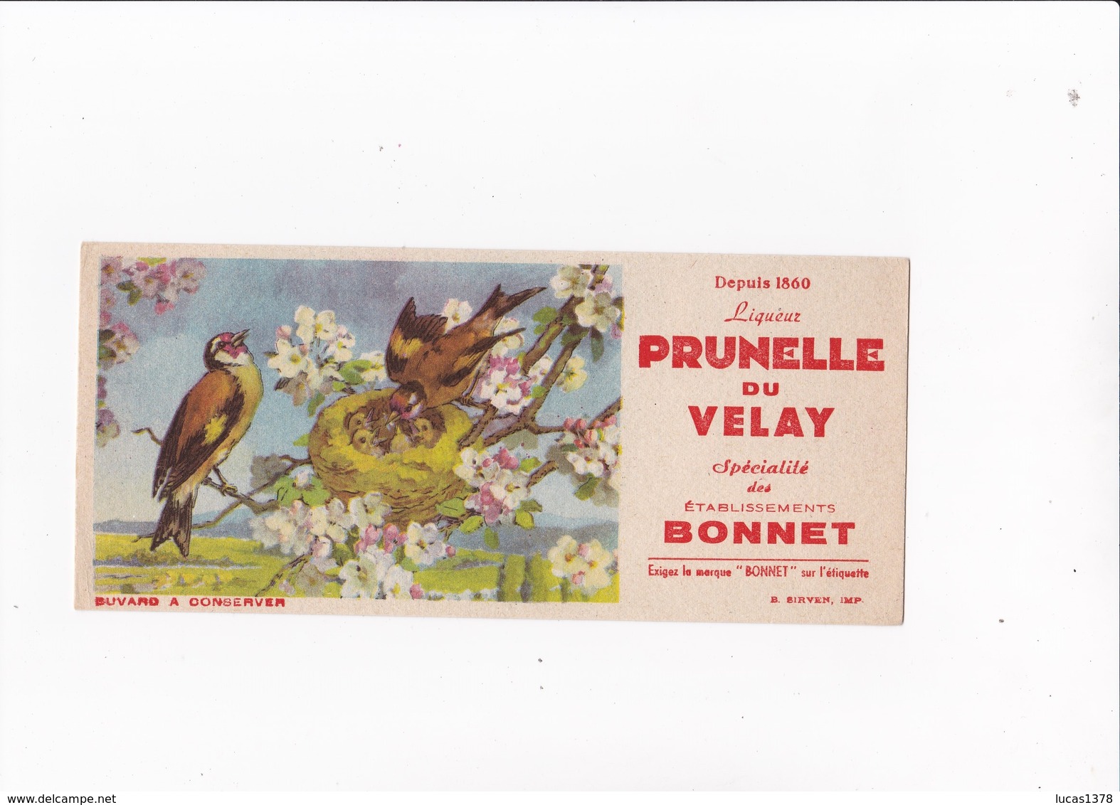 LIQUEUR PRUNELLE DU VELAY / ETABLISSEMENTS BONNET / OISEAUX / RARE ET BEAU BUVARD - Schnaps & Bier