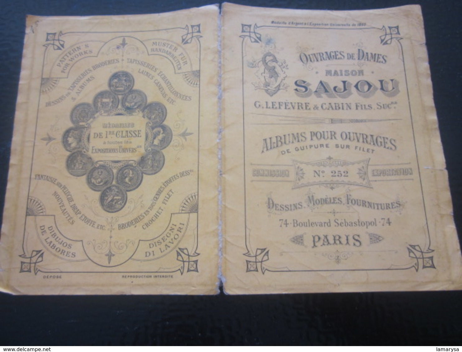 1889 Album Ouvrages de Dames Maison SAJOU Loisirs Créatifs-Guipure s Filet Scrapbooking-Point de croix-Dessins-Modèles