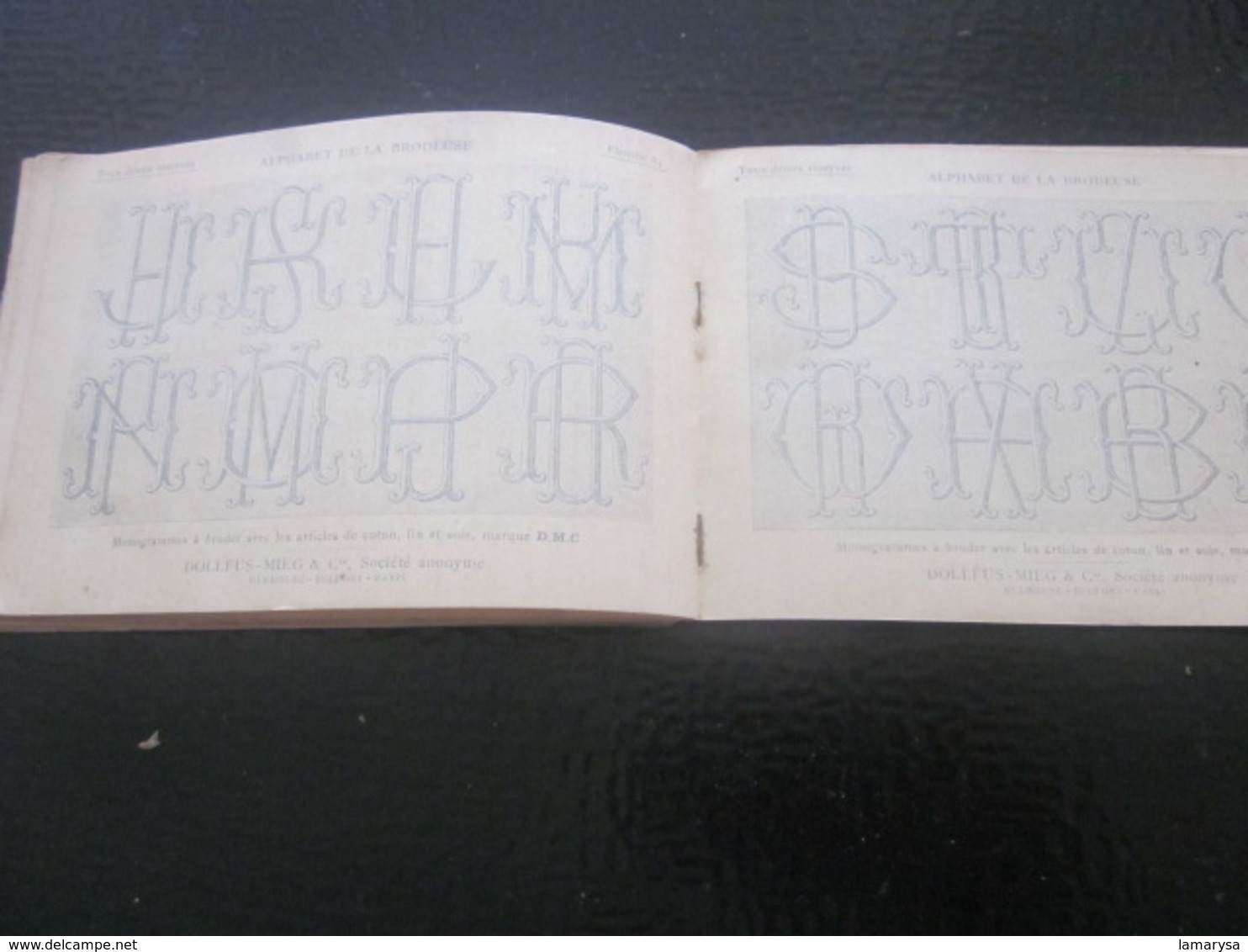 1889 Alphabet Broderie Album Ouvrage Dame DOLFUS Loisirs Créatifs-Guipure-Scrapbooking-Point de Croix-Dessin-Modèles DMC