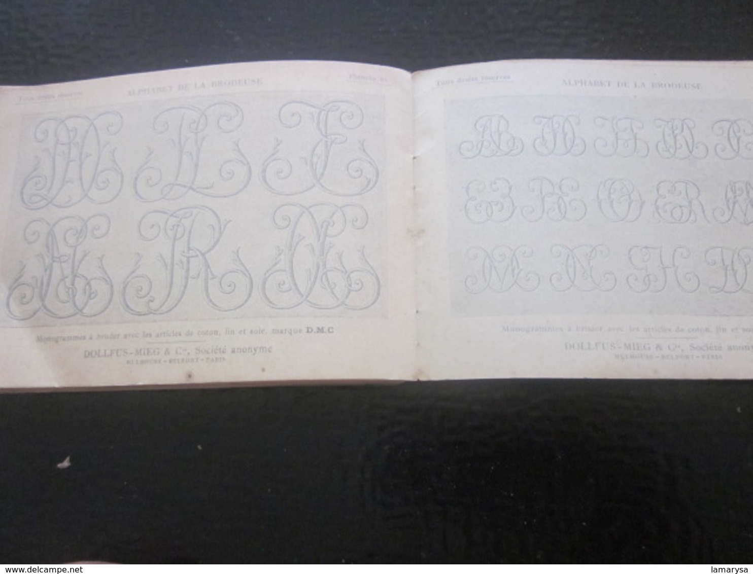 1889 Alphabet Broderie Album Ouvrage Dame DOLFUS Loisirs Créatifs-Guipure-Scrapbooking-Point de Croix-Dessin-Modèles DMC